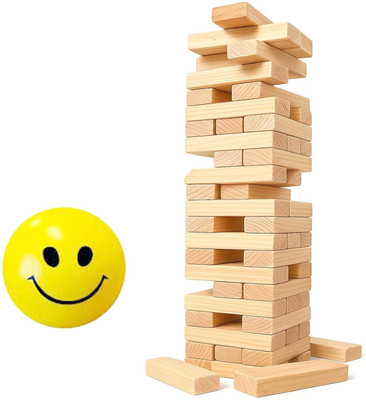 arovemic Combo Fun 39 Pcs Jenga Wooden Block Stacking Game - Family Fun & Skill-Building(Brown)