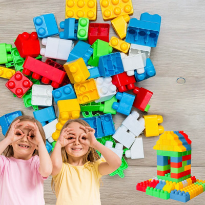 HOUSE OF COMMON Best Non-Toxic 50 Pcs Building Block Shape Educational Toy(46 Pieces +4 Tyres)(Multicolor)