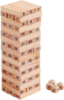 PSA zone Wooden Building Blocks Puzzle 54 Pcs Challenging 4pcs Dice Wooden Stacking Game(Multicolor)