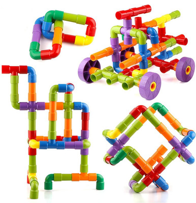 Pulsbery 75+ Pieces Pipe Tube Building Blocks Set Toy for 3 4 5 6 7 Age Girls Boys(Multicolor)