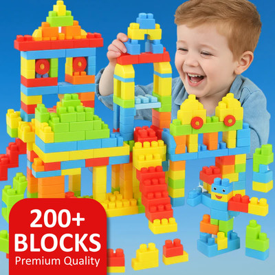 Fizzy Funs 200+ Pcs Building Block Toy for Kids Fun, Learning & Smart Activity Train Blocks(Multicolor)