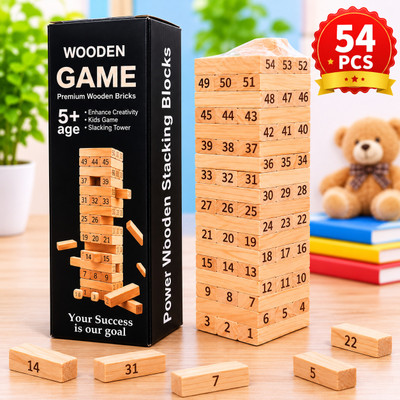 Be bright Jenga Game, Hardwood Block Stacking Tower Game Strategy ...