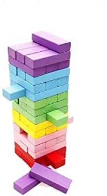 rk hub Wooden Building Blocks Game,48 Pcs 1 Dice Challenging Color Wooden Blocks(Multicolor)