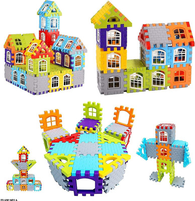 MBK House & Home Blocks for Kids-60+Pcs Puzzle Set with Windows & Smooth Finish(FLE)(Multicolor)