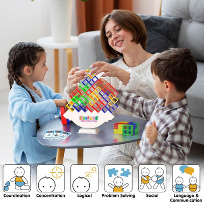 Glamour Balance Building Blocks Game 16pcs. Interactive STEM Toy for Family(Multicolor)