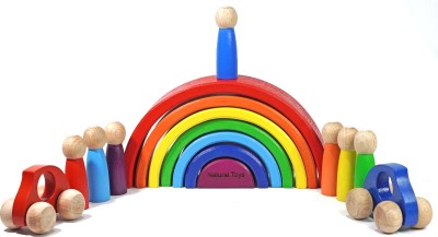 Natural.Toys Wooden Toys 7PC Combo Rainbow Stacker Pegdolls Plank Semi Circle(Multicolor)