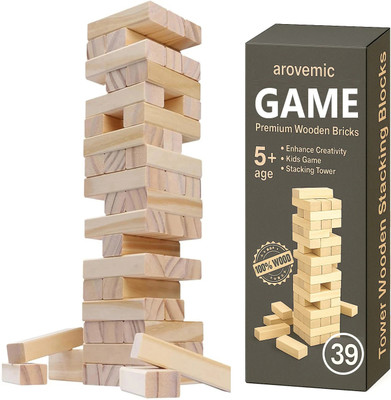 arovemic Fun 39 Pcs Jenga Wooden Block Stacking Game - Family Fun & Skill-Building-S06(Brown)