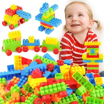 SATSUN ENTERPRISE Plastic Building Blocks with Wheel Educational Learning Kids Toys 60 PCs(Multicolor)