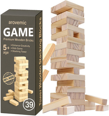 arovemic BIG 39 Pcs Jenga Wooden Block Stacking Tower Game for Kids Ages 5+(Brown)