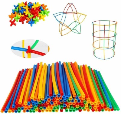 Pulsbery Straws Building Blocks Toy Set for 3-8 Years Old Kids Boys & Girls,Multi Color,90+ Piece(Multicolor)