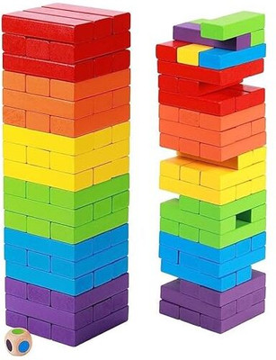Bogenlite Colorful Wooden Blocks,54Pcs Indoor Balancing & Building Game(Multicolor)