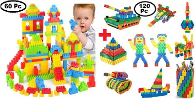 Pureey 2 in 1 Combo of 60 Pcs DIY Building Blocks and 120 Pcs Bullet Building Blocks(Multicolor)