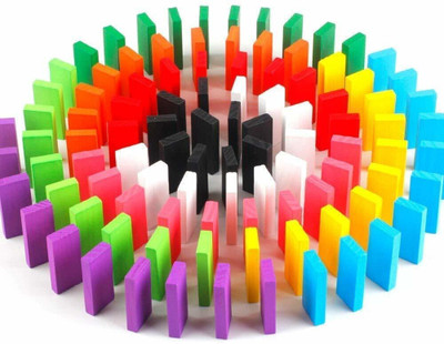 Pulsbery 100 PCS Super Domino Blocks, 10 Colors Bulk Wooden Dominoes - Building Block Toy(Multicolor)