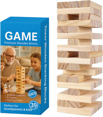 JINGAPLAYME 39-Piece Wooden Stacking Blocks | Jenga Style Game(Brown)