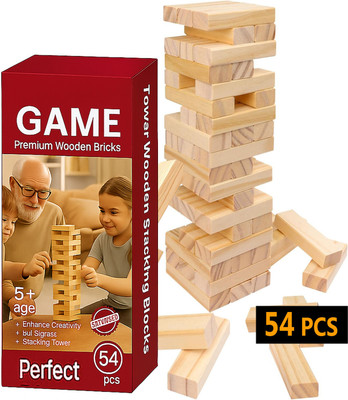 JINGAPLAYME 54PCS Stacking Game | Wooden Tower Puzzle | Kids & Adults Toy(Brown)