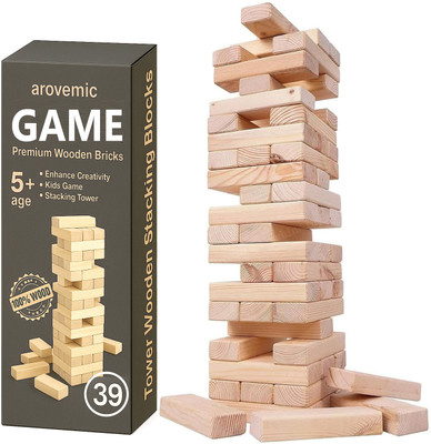 arovemic Fun 39 Pcs Jenga Wooden Block Stacking Game - Family Fun & Skill-Building-S03(Brown)