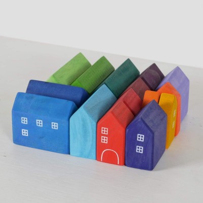 little ginnie Wooden Houses Building Blocks Set of 15 Pcs Educational Learning Montessori Toys(Multicolor)