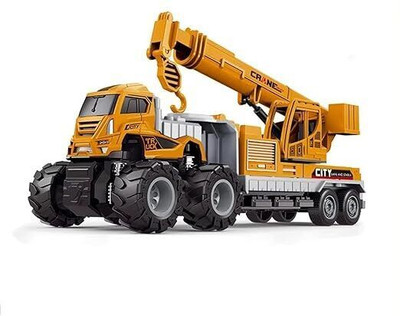 Zuuluzrs Construction Crane Toys with Friction Powered Miniature Car Vehicle Toy for Kids(Yellow)