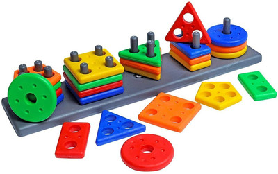 TheRichJD Stacking Toy Shape & Color Recognition Geometric Board Educational Column Puzzle(Multicolor)