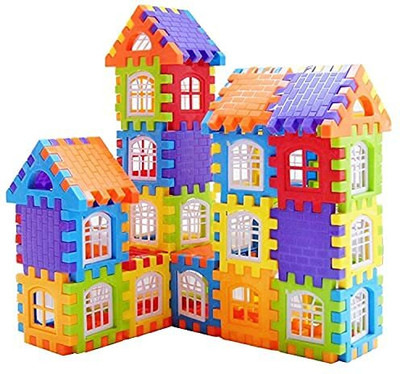 MBK 60 PCS Attractive Windows Medium Sized Happy Home House Building Blocks(Multicolor)