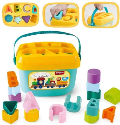 DevDarsh Baby First Blocks-Shape Sorter Game & Alphabet Learning Toy with Storage Bucket(Multicolor)