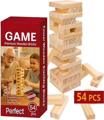 arovemic No-1 Jenga Blocks - Wooden building block/brick, Tower building game for kids(Brown)