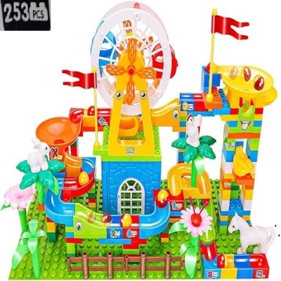 Skstore Big Size Blocks Marble Run Slide Building Race Track Compatible Set 253 PCS(Multicolor)