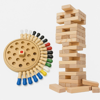 arovemic Memory Chess & Jenga Combo | 2-in-1 Educational Fun Game Set for Kids (3+ Years)(Brown)
