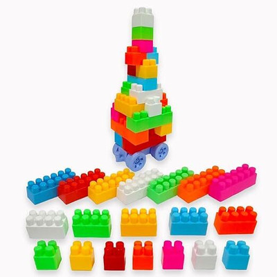 seox Plastic Building Blocks for Kids Learning Puzzle Toy Set 100+ pcs (Multicolor)(Multicolor)