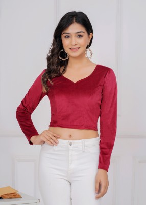 WOOFIN Party Self Design, Solid Women Maroon Top