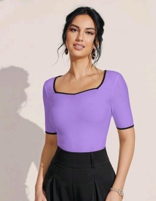 SWEVENFASHION Casual Solid Women Purple Top