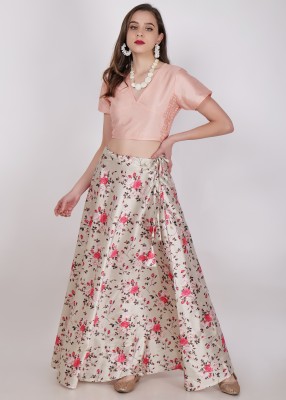 Frolic Rolic Printed Stitched Lehenga & Crop Top(Multicolor, Pink)