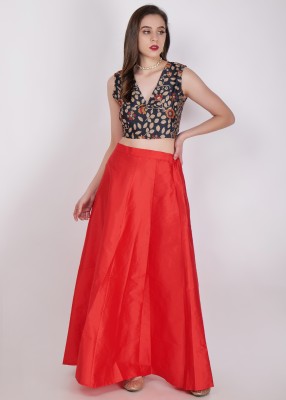 Frolic Rolic Solid Stitched Lehenga & Crop Top(Red, Multicolor)