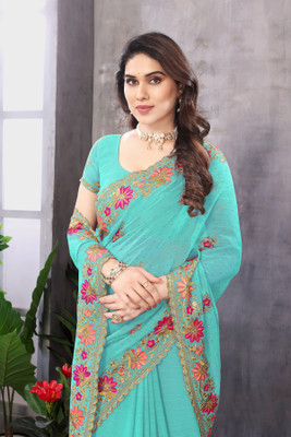 KHRITI FAB Georgette Embroidered Blouse Material