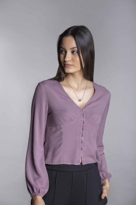 MKOAL Casual Solid Women Purple Top