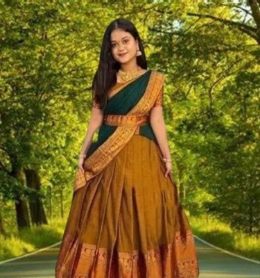 HN FASHION Printed Semi Stitched Lehenga Choli(Yellow)