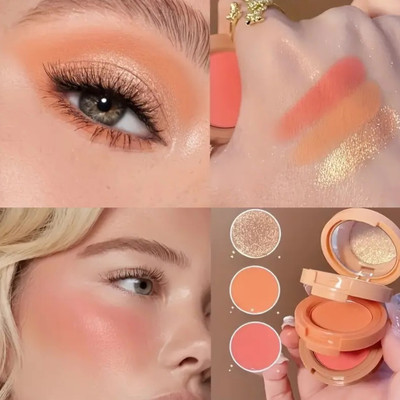 MYEONG 3 In 1 Matte Glitter Highlighter Shiny Eyeshadow Blush Palette 4.8 g(Multi Shade)