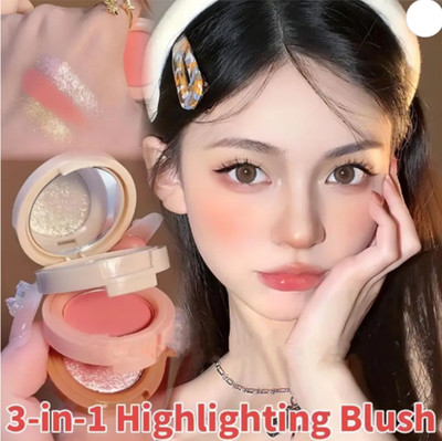 DARVING 3 in 1 face blusher + highlihger with mini compact palette(MULTI COLOR)