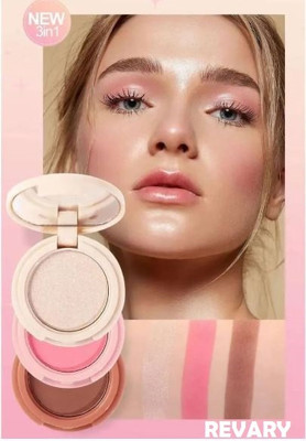 revary 3-in-1 Makeup Palette: Blush, Highlighter, and Bronzer for Glowing Look(MULTI)