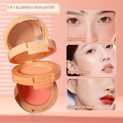 moan's 3 in 1 blusher highlighter for bold and glossy cheeks(Multicolor)