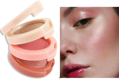 ADJD 3 Color Blusher, Highlighter, Eyeshadow Palette Brush Highlighter(MULTICOLOR)