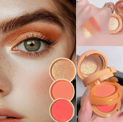 MYEONG New 3 In 1 Glitter Eyeshadow Highlighter Blush Palette(Multi Shade)