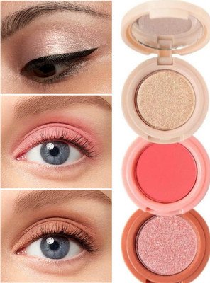 USBK 3 in 1 face blusher travel friendly highlihter palette(MULTI-COLOR)