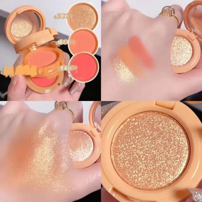 Jiwoo 3in1 HD Baked 3 Color Blusher, Highlighter, Eyeshadow Palette Brush(MULTICOLOUR)