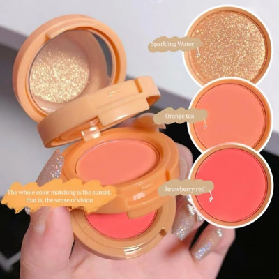 MYEONG 3 In 1 Mini Portable Highlighter & Blush Makeup Palette Highlighter(Multi Shade)