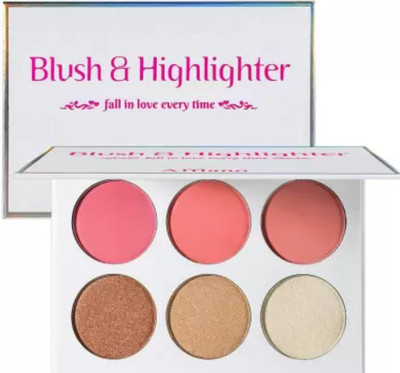 feelhigh 6 color Blusher & Highlighter Palette,Contour All in One Face Makeup Highlighter(Multicolor)