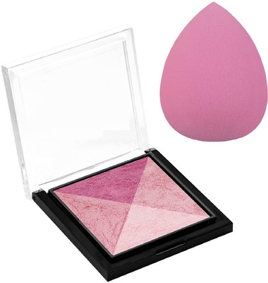 WECHARMERZ Baked Shimmer Blusher And Highlighter Palette For Face Makeup With Makeup Sponge(Shade-3)
