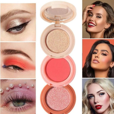GABBU Matte Highlighter Blush 3 In 1 Palette Pearly Blush Shiny Eyeshadow 4.8 ml(Multicolor)