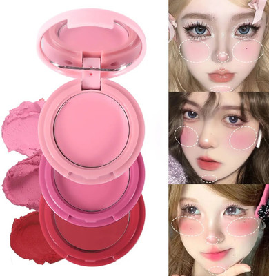 tanvi27 3 Layer Blusher Cream Moisturizing Red Cheek Tint Mud For Blush Lips Eye Shadow(Multi Color)