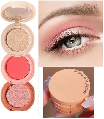 USBK 3 IN 1 blusher highlighter Pressed powder with mirror 3 colors(MULTI-COLOR)
